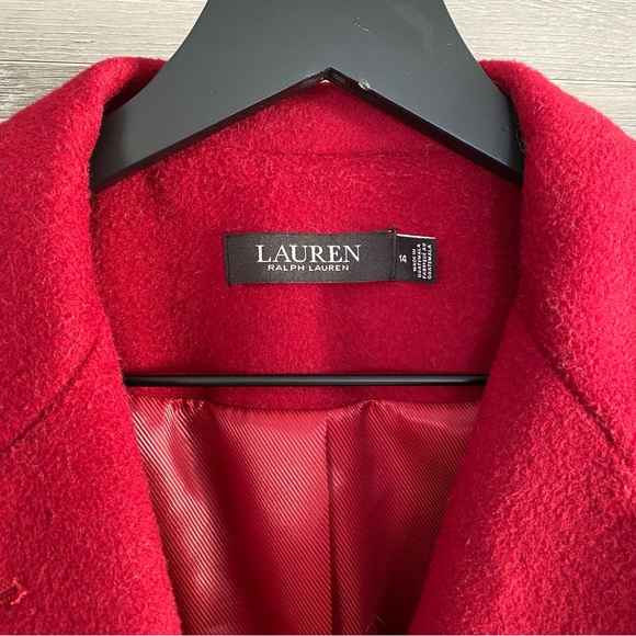 Lauren Ralph Lauren Single Breasted Walker Coat Wool 14 Red - Picture 3 of 14